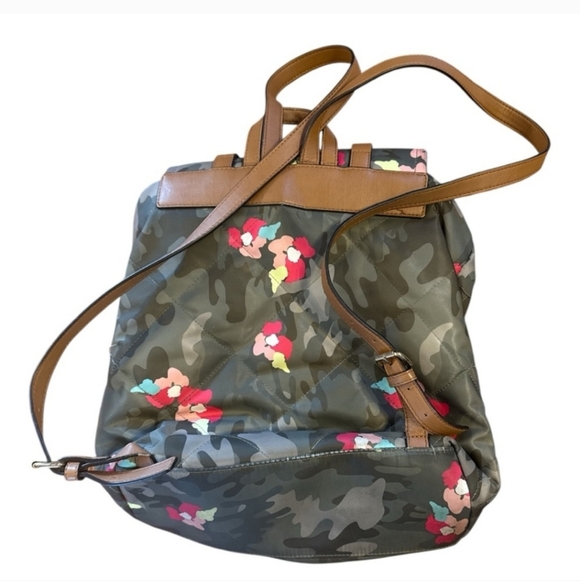 Tommy Hilfiger Green & Pink Camouflage Backpack with Floral Accents, EUC - Picture 2 of 3